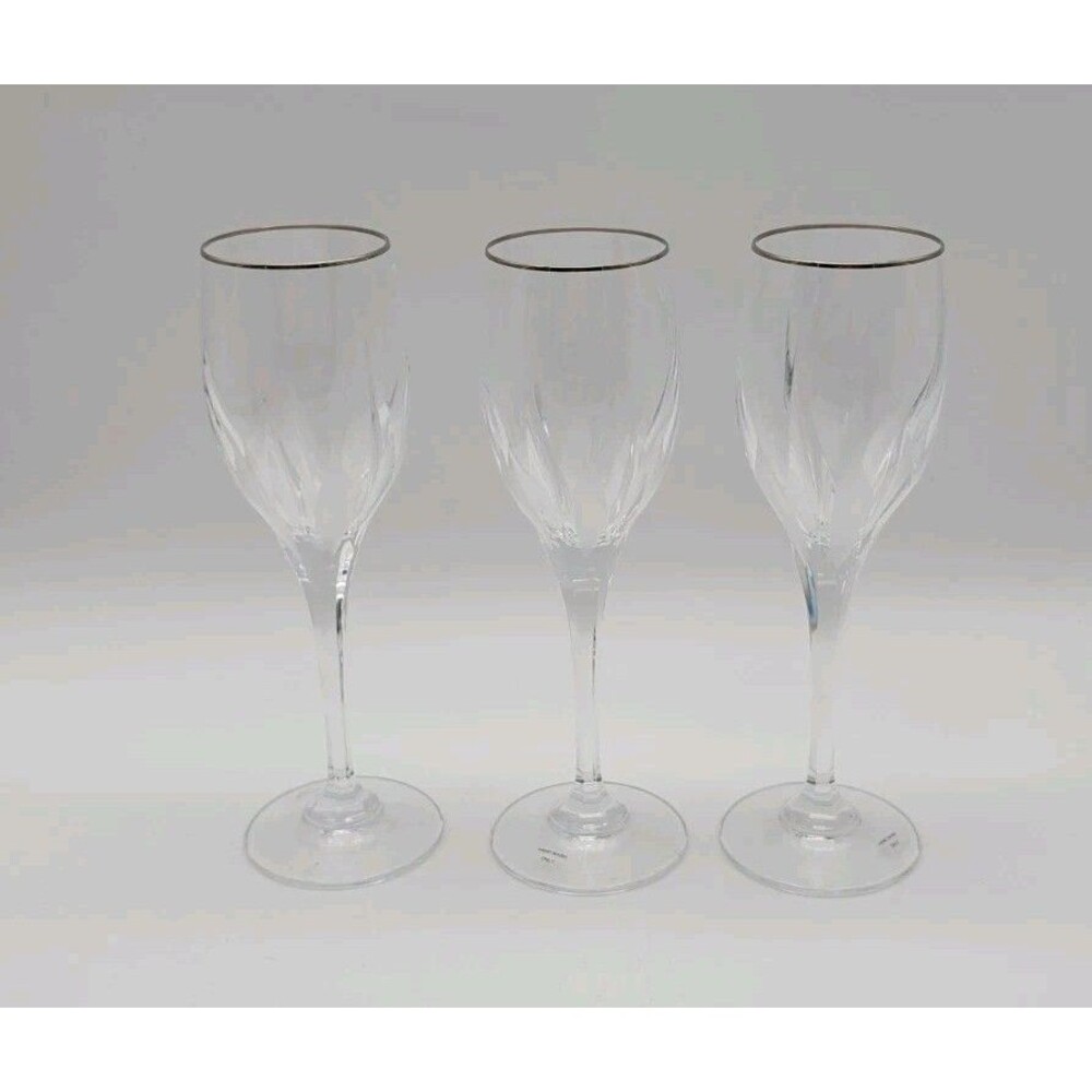 3 Mikasa Flame D'Amore Platinum Crystal Wine Glasses 8.25"